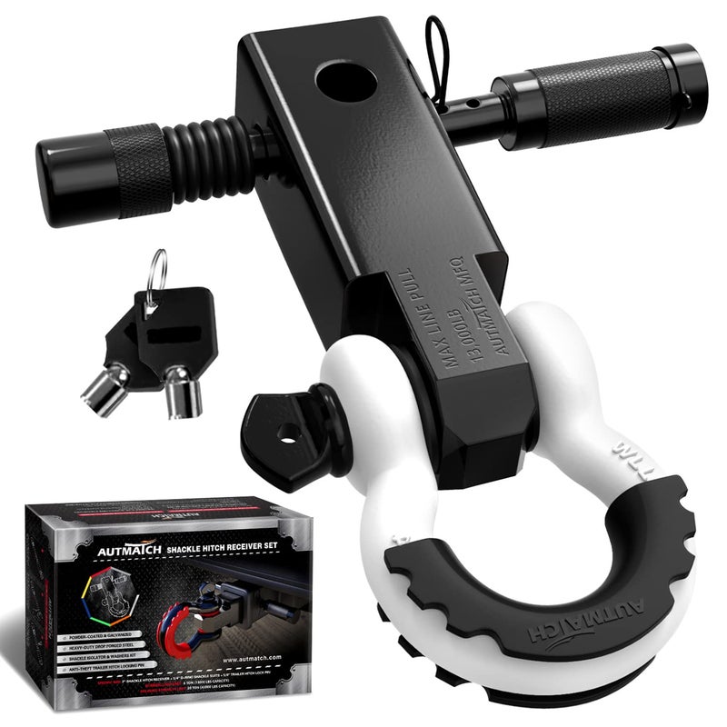 AUTMATCH Shackle Hitch Receiver 2 Inch - 3/4"" D Ring Shackle and 5/8"" Trailer Hitch Lock Pin  45 000 Lbs Break Strength Heavy Duty Receiver Towing Kit for Off-Road Vehicle Recovery  Black & White - Image 1